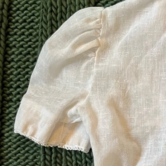 Vintage Cotton / Linen Blouse • Ivory• Floral Embroidered Ribbon Lace Trim - Picture 4 of 5